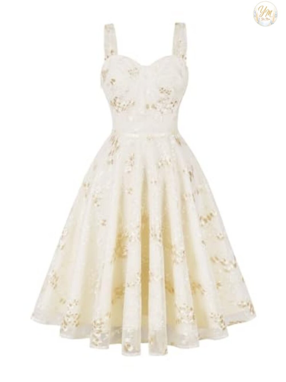 Women's Spaghetti Strap Floral Lace Cocktail Party Dress with Cold Shoulder